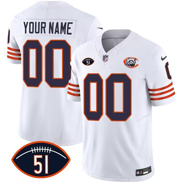 Men's Chicago Bears Active Player Custom 2023 F.U.S.E. White Dick Butkus Patch Throwback Limited Stitched Football Jersey Men's Chicago Bears Active Player Custom 2023 F.U.S.E. White Dick Butkus Patch Throwback Limited Stitched Football Jersey